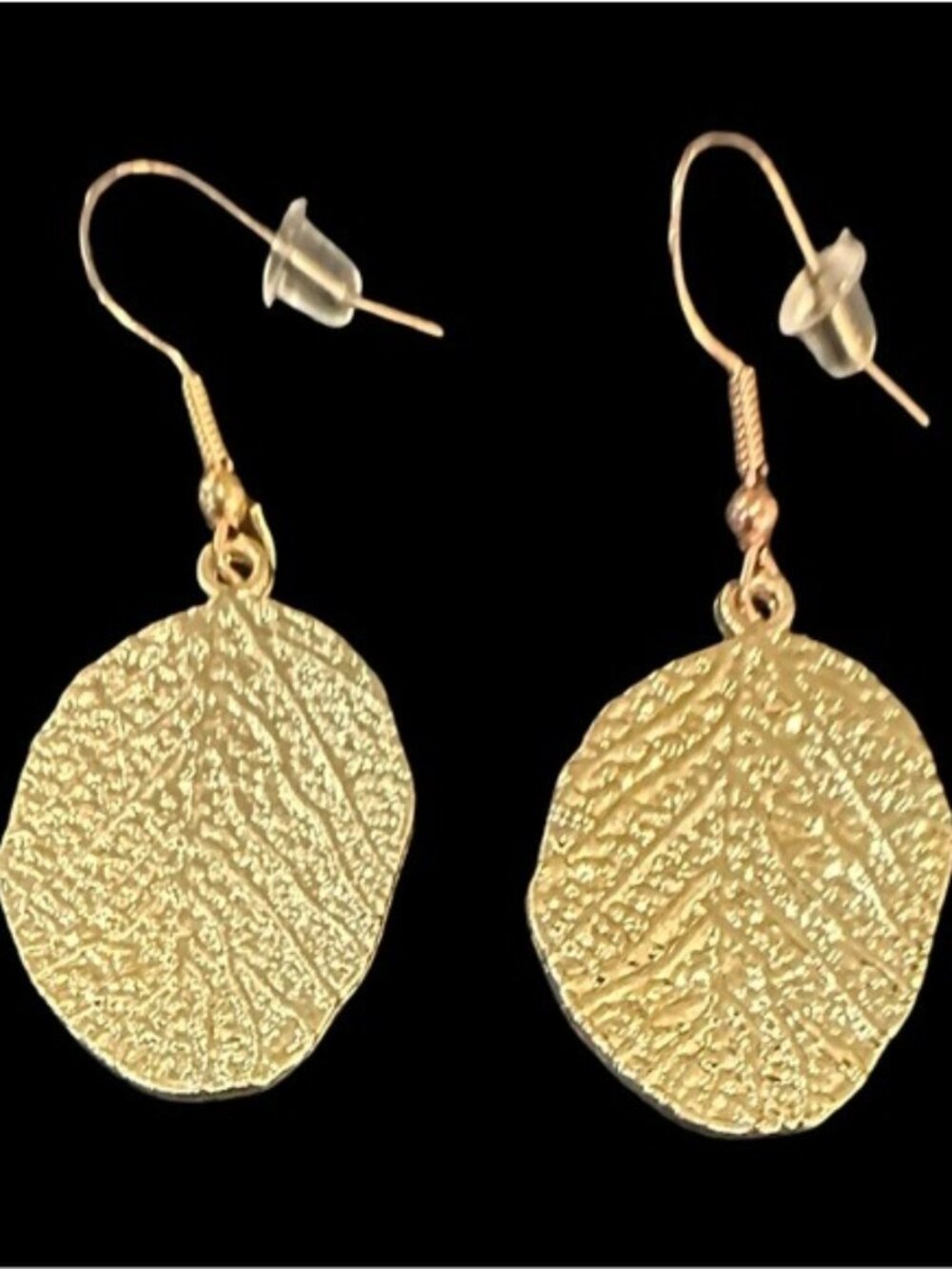 Gold-Tone Textured Leaf Dangle Earrings With Fishhook Backings